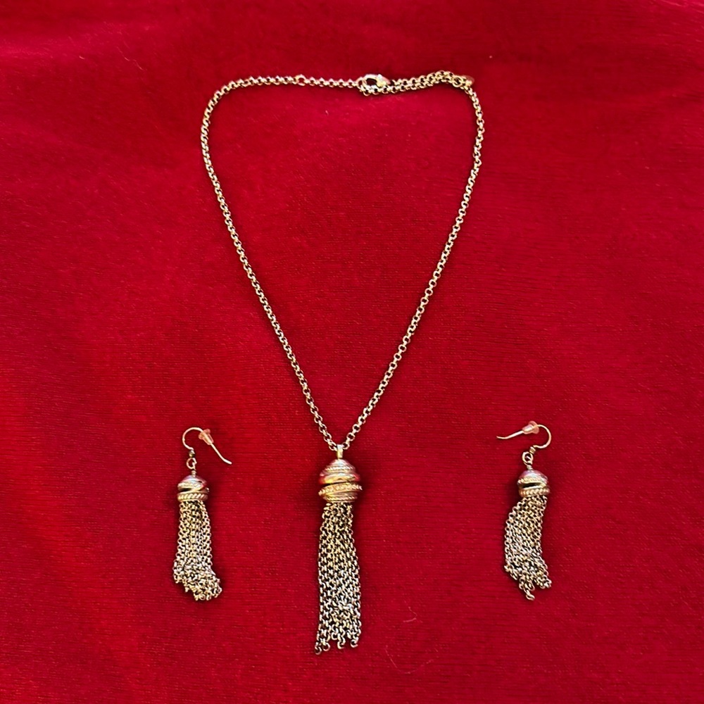 Brighton 2 piece necklace and earrings in silver and gold with diamond studs
